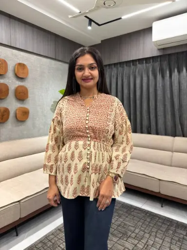 Heritage Geometric Print Cotton Peplum Top