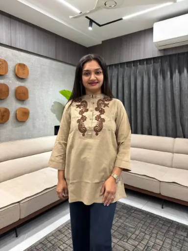 Mocha Bloom Embroidered Cotton Top