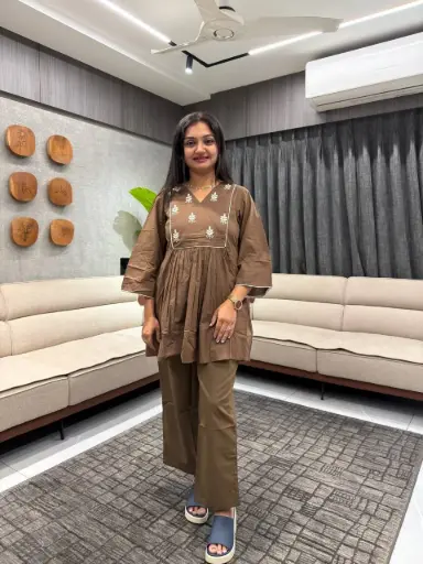 Mocha Mist Embroidered Cotton Co-ord Set