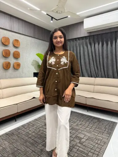 Espresso Bloom Sequin Cotton Tunic