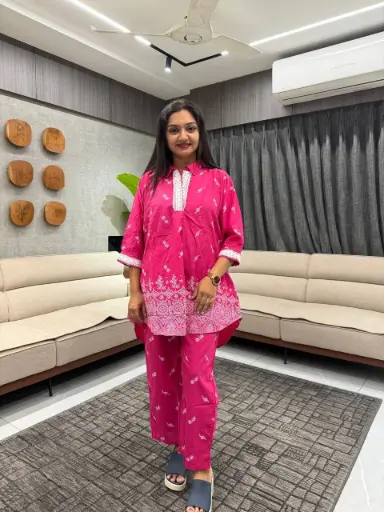 Fuchsia Floral Crochet Cotton Co-ord Set