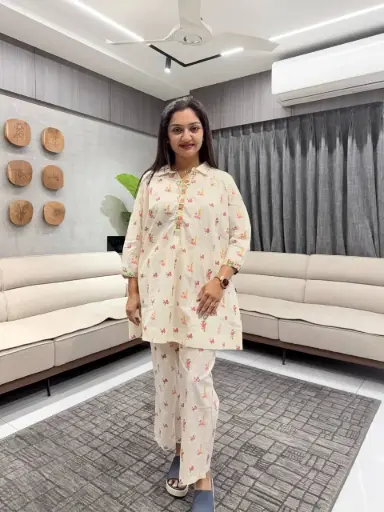 Ivory Blossom Printed Cotton Cord Set