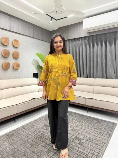 Saffron Bloom Premium Cotton Tunic
