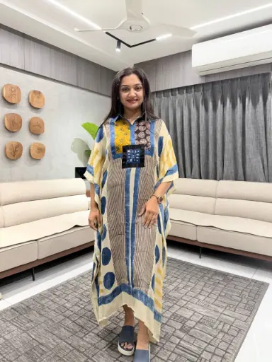 [1511] Indigo Heritage Modal Silk Kaftan