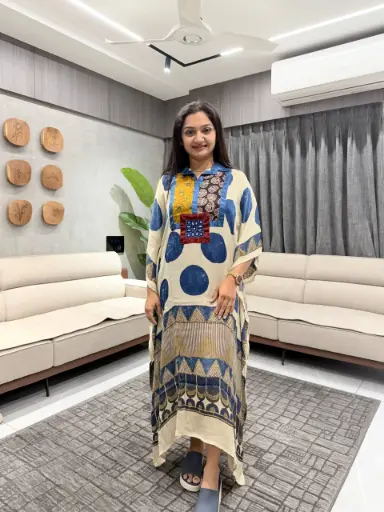 [1512] Indigo Mandala Heritage Modal Silk Kaftan