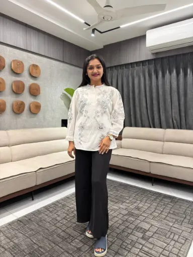 Ethereal Ivory Artisan Embroidered Cotton Top