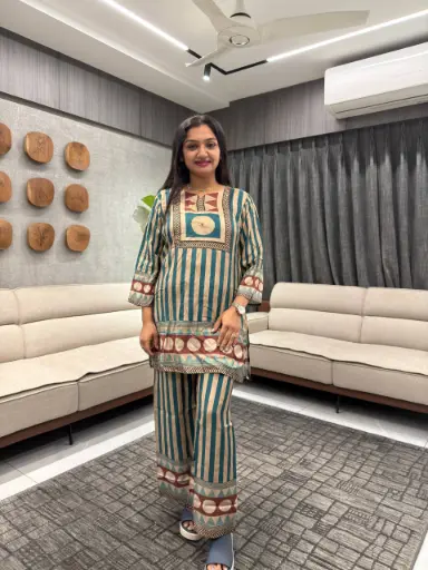 Teal Tribe Muslin Cord Set