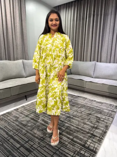 White Pure Cotton Floral Printed A-line Dress