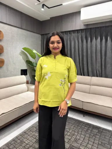 Lime Gardenia Embroidered Linen Top