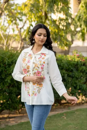 Inara Floral Embroidered Mull Mull Shirt