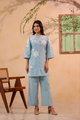Sky Bloom Cotton Co-ord Set