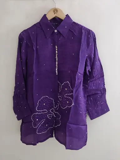 Violet Bloom Bandhani Crepe Shirt
