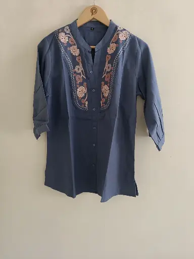 Indigo Bloom Embroidered Cotton Top