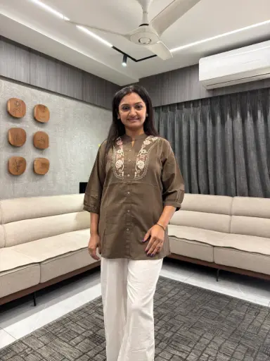 Mocha Bloom Embroidered Cotton Top