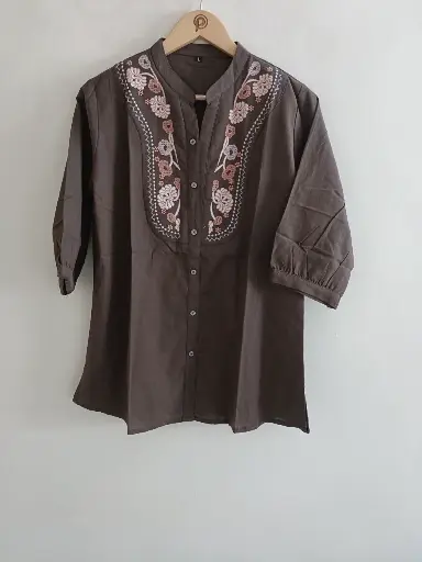 Mocha Bloom Embroidered Cotton Top