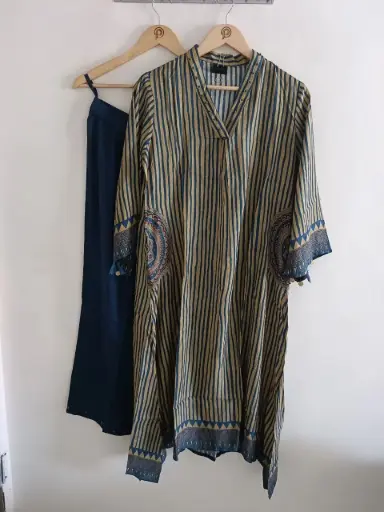 Azure Heritage Stripe Muslin Set