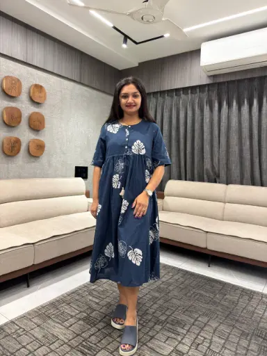 Midnight Leaf Cotton Dress