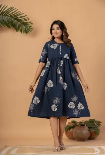Midnight Leaf Cotton Dress