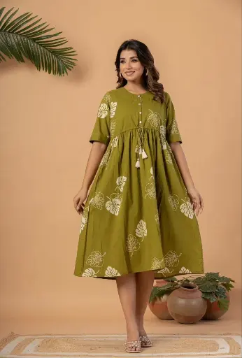Olive Leaf Cotton Dress