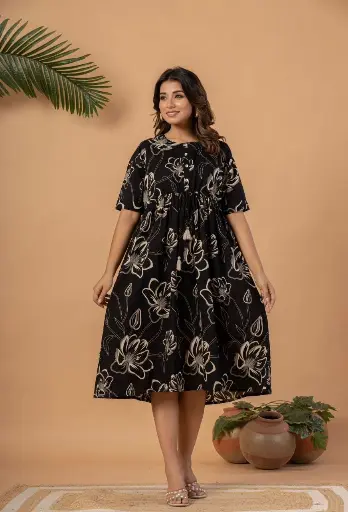 Midnight Bloom Cotton Dress