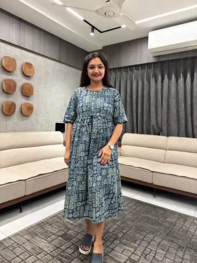 Indigo Ajrakh Cotton Dress