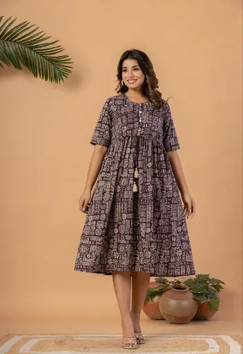 Plum Ajrakh Cotton Dress