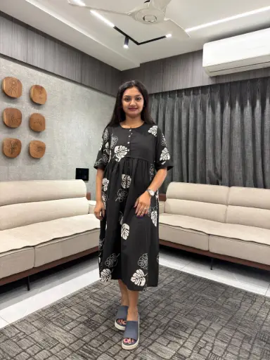 Midnight Leaf Cotton Dress