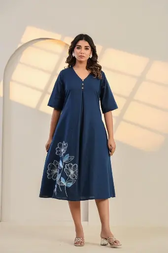 Indigo Bloom Flex Cotton Dress