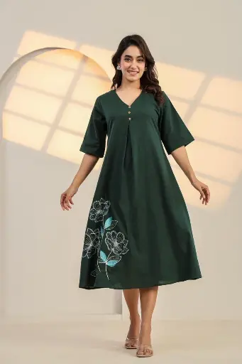 Emerald Bloom Flex Cotton Dress