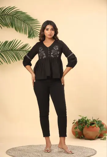 Midnight Bloom Cotton Top