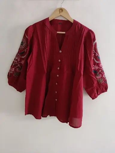 Ruby Bloom Pleated Cotton Top