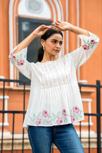 Ivory Bloom Mull Cotton Top