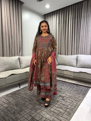 Royal Wine Ajrakh Cotton Suit Set