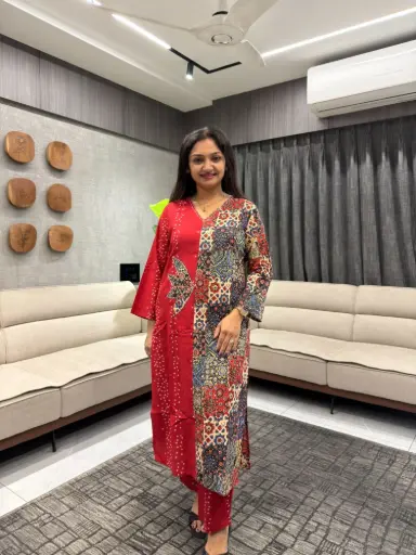 Red Heritage Bandhani Ajrakh Set