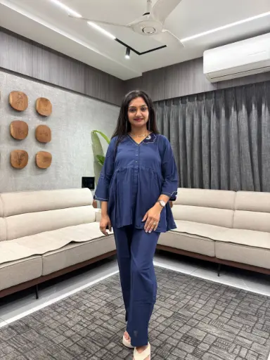 Navy Elegance Cotton Co-ord Set