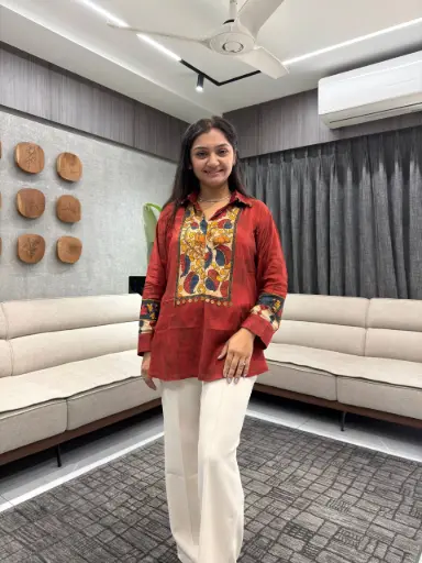 Crimson Kalamkari Crepe Top