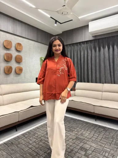 Rust Bloom Embroidered Linen Top