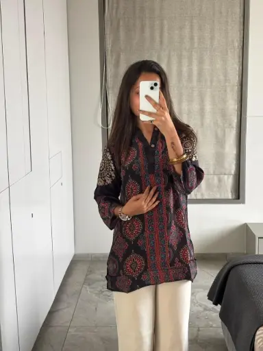 Midnight Ajrakh Crepe Top