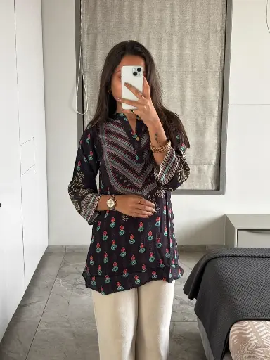 Midnight Ajrakh Crepe Top