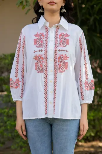 Ivory Rust Embroidered Shirt Top