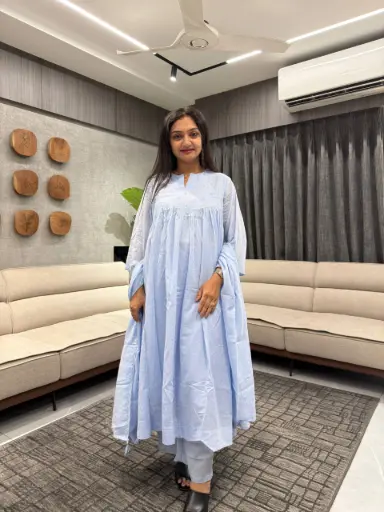 Sky Blue Mull Mull Cotton 3-Piece Set
