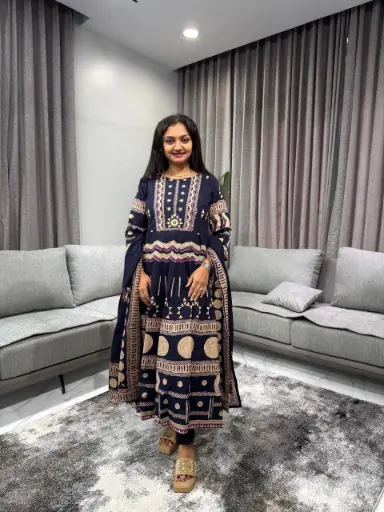 Midnight Royal Geometric Anarkali Set