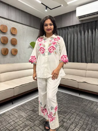 Blush Bloom Malmal Cotton Co-ord Set