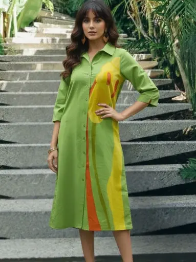 Lime Brushstroke Shirt Dress