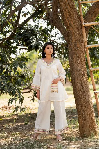 Ivory Charm Embroidered Mull Co-Ord Set