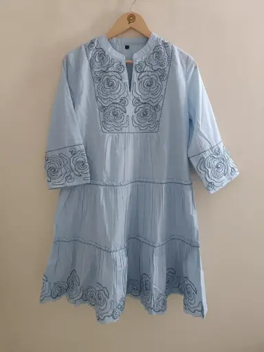 Sky Bloom Embroidered Cotton Dress