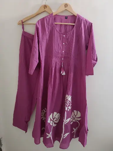 Rose Pink Floral Cotton Kurta Set