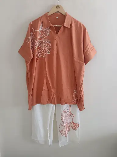 Rust Orange Viscose Kaftan Co-ord Set