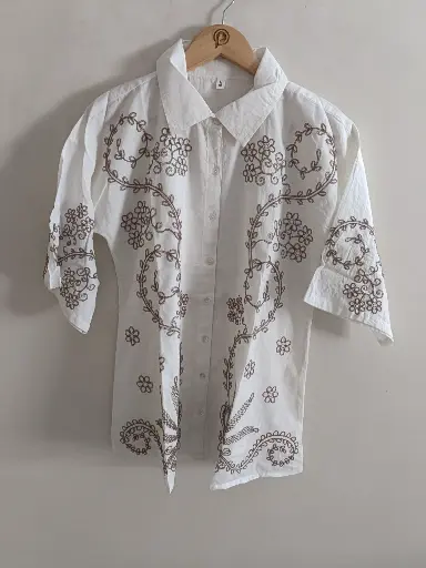 Ivory Bloom Embroidered Mull Shirt