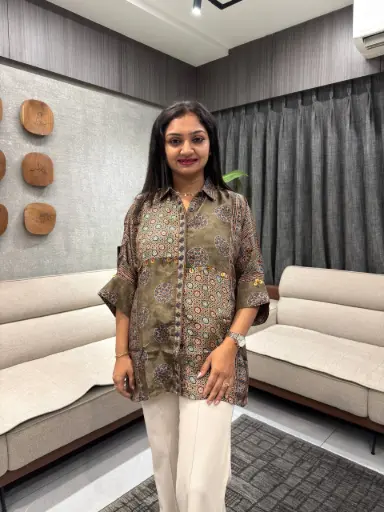 Mocha Ajrakh Fusion Shirt